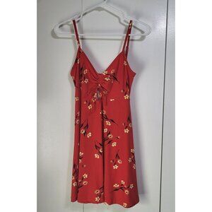 Red Floral Babydoll Cut Out Mini Sundress y2k skater Socialite sz M